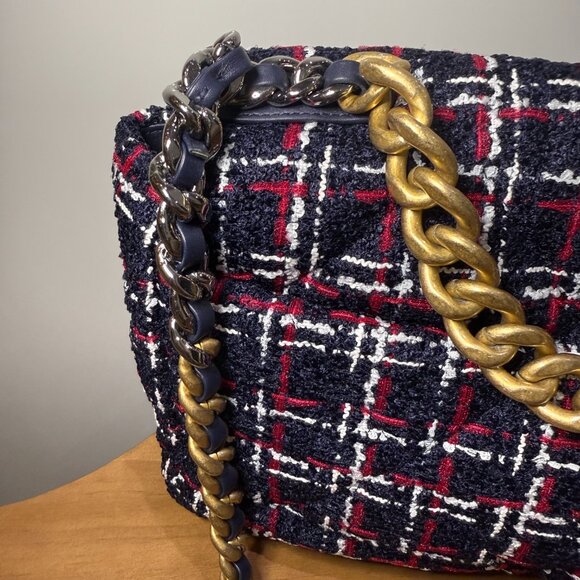Chanel 19 Large Bag Tweed Navy Red White Multicolor - Picture 16 of 16
